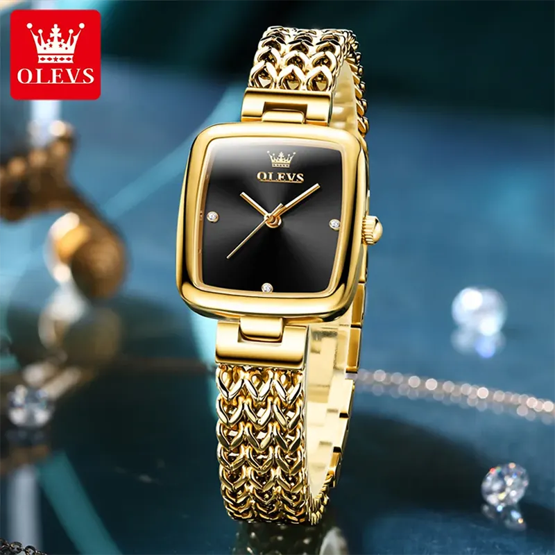 Olevs Black Dial Gold-tone Ladies Watch | 9948